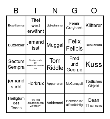 Harry Potter und der Halbblutprinz Bingo Card