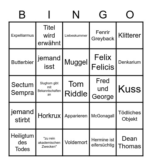 Harry Potter und der Halbblutprinz Bingo Card