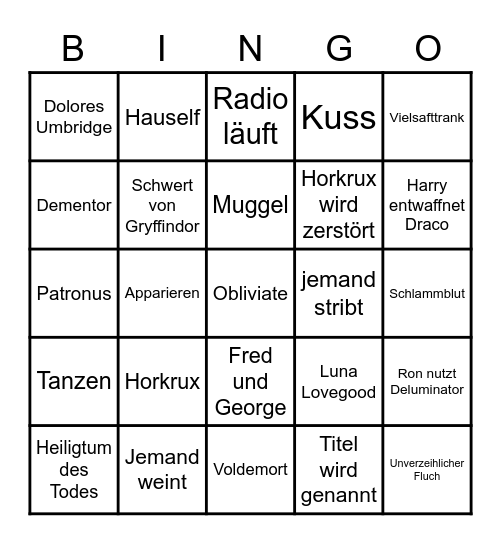 Harry Potter und die Heiligtümer des Todes Teil 1 Bingo Card