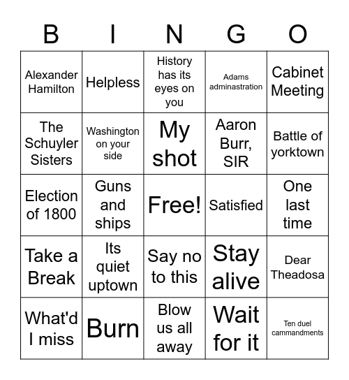 Hamilton Bingo Card