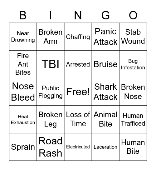 Night Out Card Bingo Card