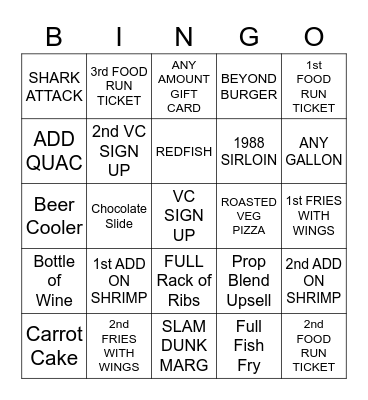 Glory Days Bingo Card