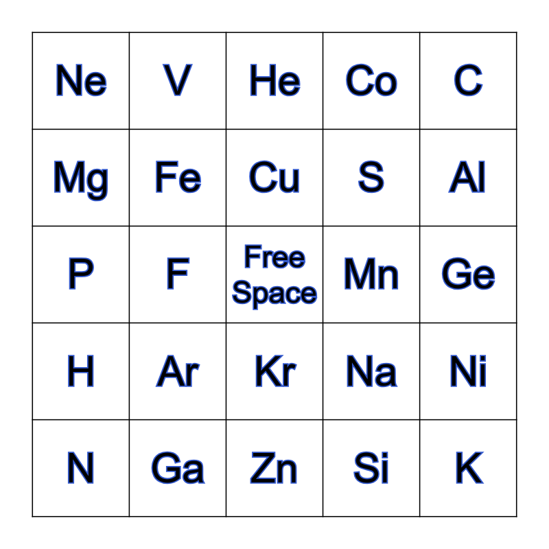 Electron Configuration BINGO Card