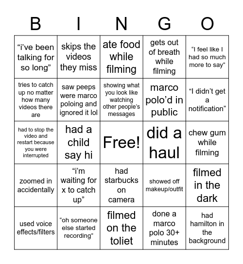 marco polo Bingo Card