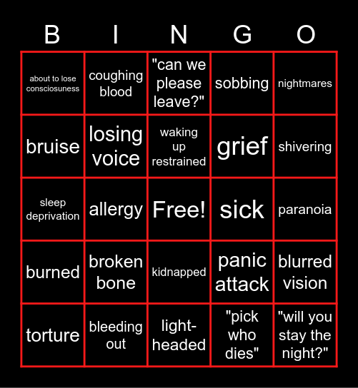 Whump Bingo Card