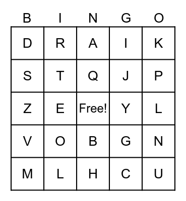 Alphabet Bingo Card