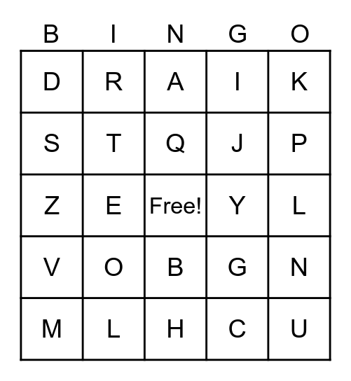 Alphabet Bingo Card