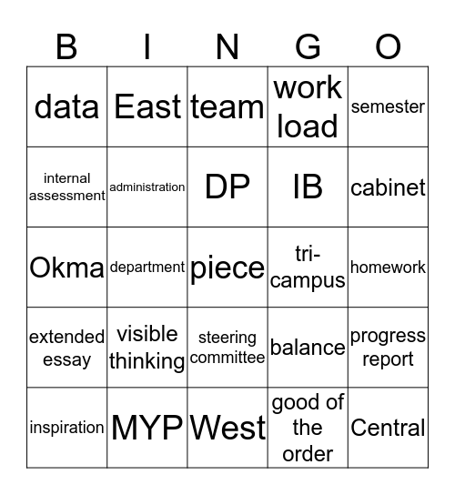 Staff Meeting Bingo Card