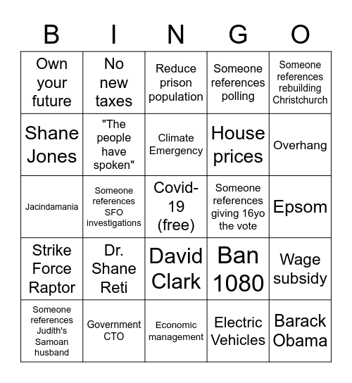 ERECTION BINGO Card