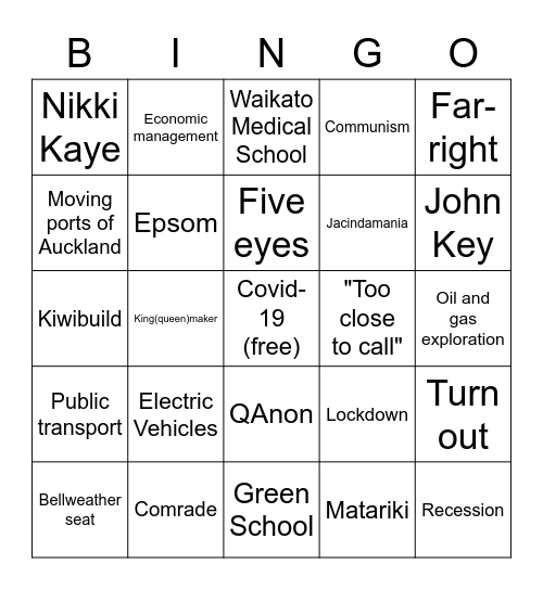 ERECTION BINGO Card