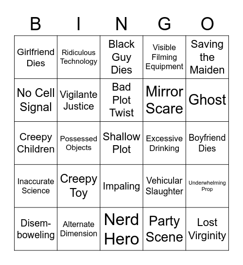 Bad Horror Movie Bingo Card