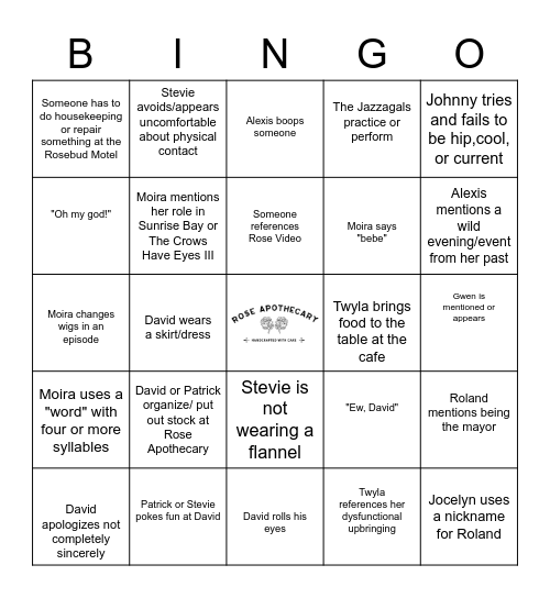 SCHITT'S CREEK BINGO Card