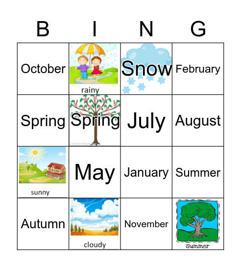 Seasons Months Bingo Card