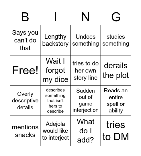DnD Bingo Card