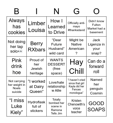 Hailey Schwartz Bingo Card