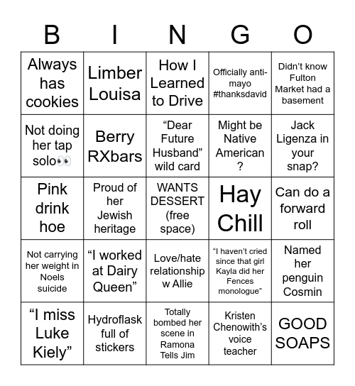 Hailey Schwartz Bingo Card
