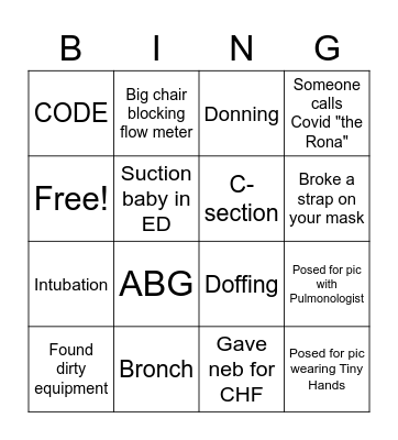 Respiratory Care Week 2020 Bingo Card