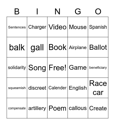 Untitled Bingo Card