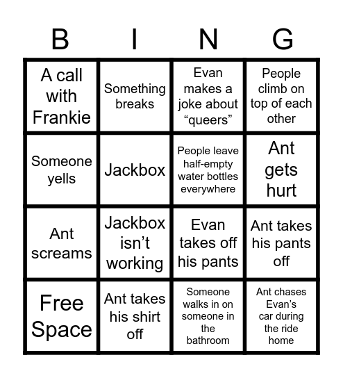 Ant’s House Bingo Card