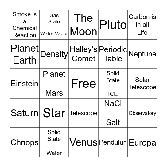 Science Bingo Card