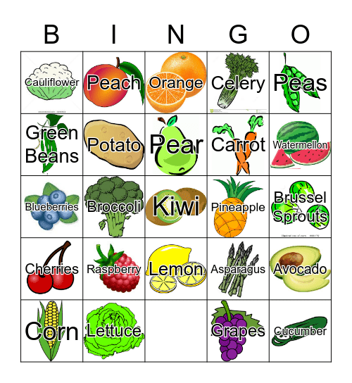Fruit & Veggie BINGO! Bingo Card