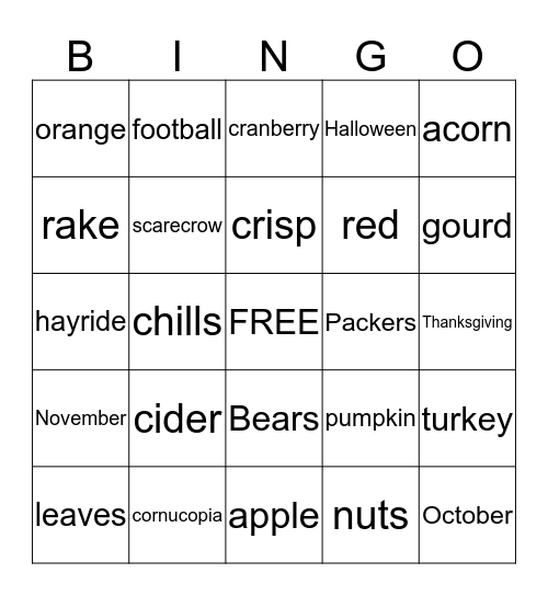 Autumn Bingo Card