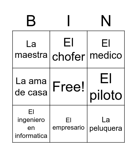 G4 -  -Herramientas -Profesiones Bingo Card