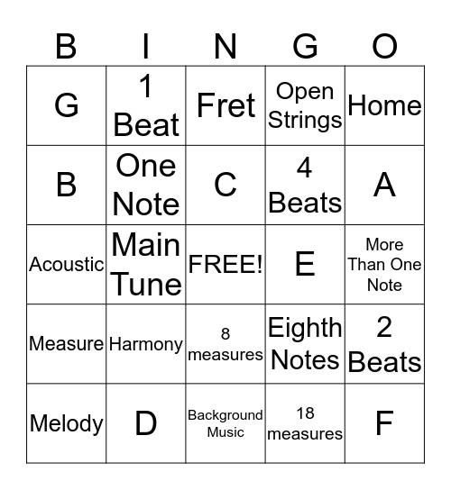 Music Bingo Card