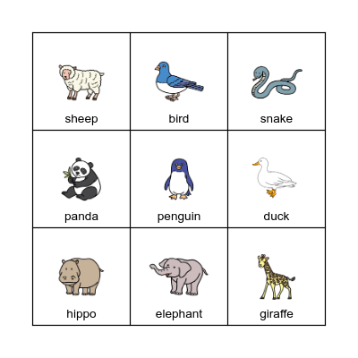 ANIMALS Bingo Card