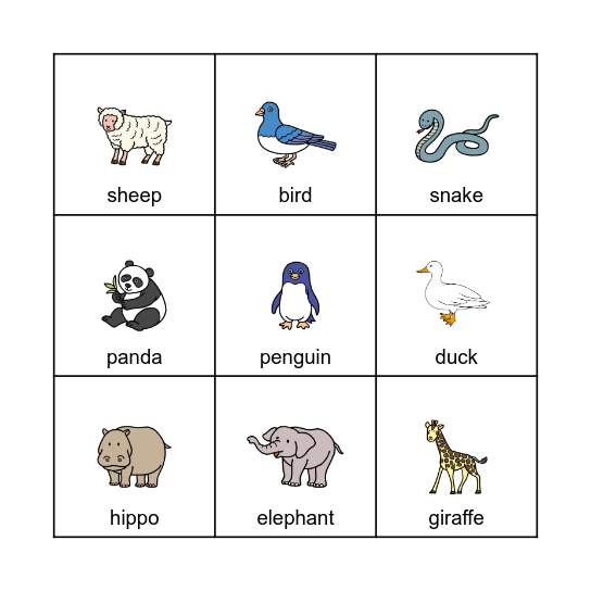 ANIMALS Bingo Card