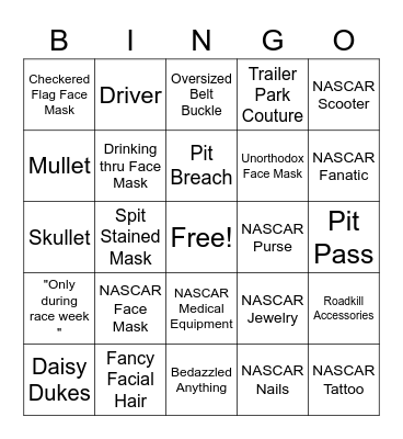 NASCARona Bingo Card