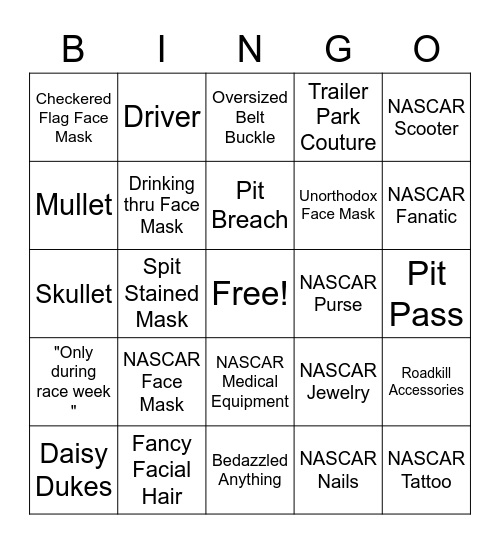 NASCARona Bingo Card