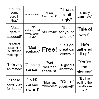 Skaifey's Bathurst Bingo! Bingo Card