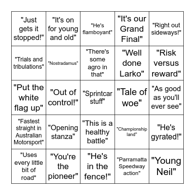 Skaifey's Bathurst Bingo! Bingo Card