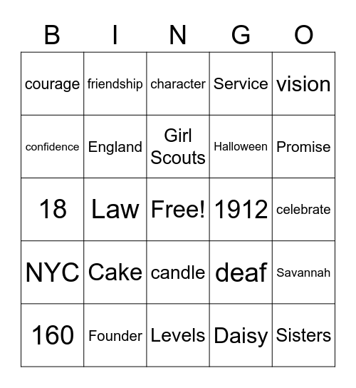 Happy Birthday, Juliette Gordon Low! Bingo Card