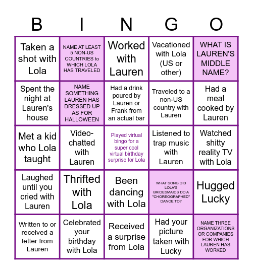 Lauren's Birthday Bingo! Bingo Card