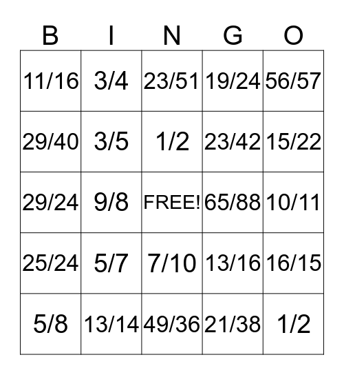 Adding Fractions with Unlike Denominators Bingo Card