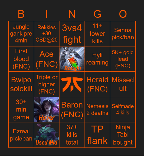 Fnatic game 5! Bingo Card