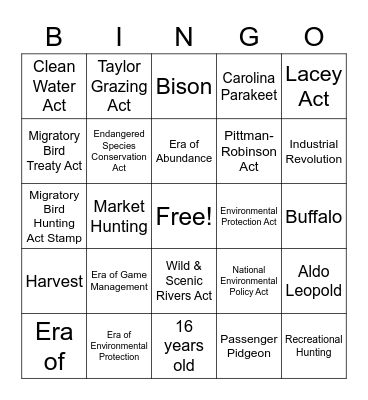 Eras & Law of Wildlife MGMT Bingo Card