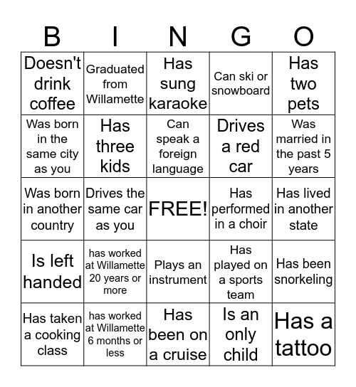 Campus Life Bingo: Finds Someone Who... Bingo Card
