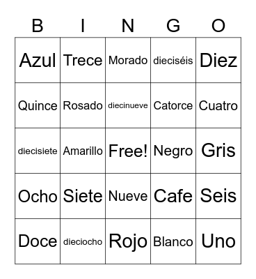 Los Colores y Los Numeros Bingo Card