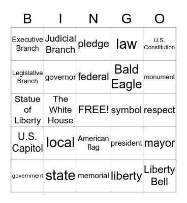 United States Symbols and Government Bingo Card