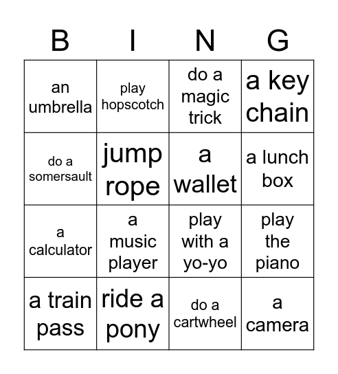 Bingo Level 1.3 week 5 Bingo Card