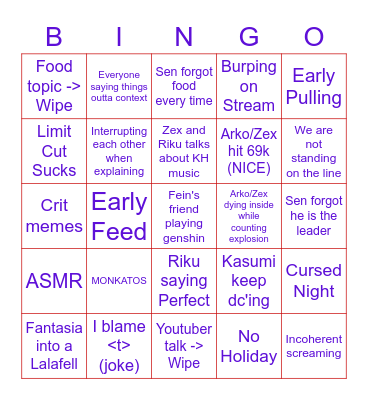 TEA STATIC Bingo Card