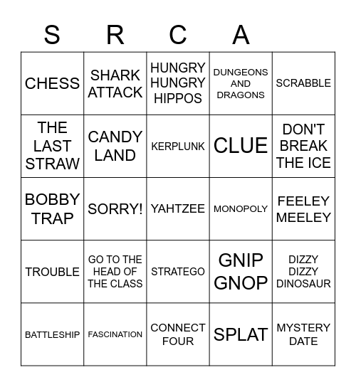 BOARD GAMES Bingo Card