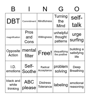 DBT Skills Bingo! Bingo Card