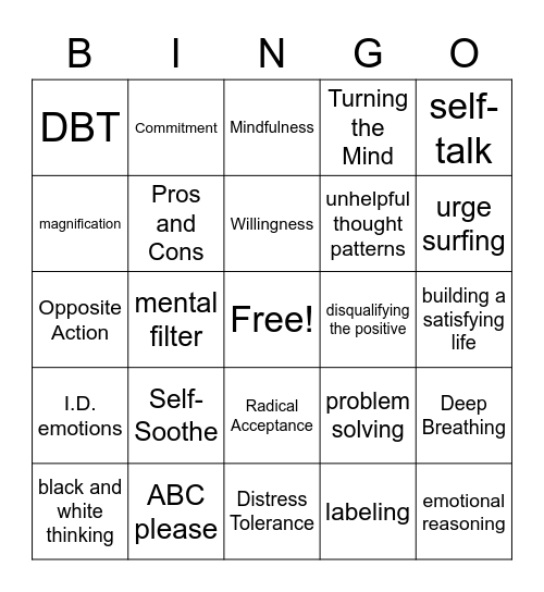 DBT Skills Bingo! Bingo Card