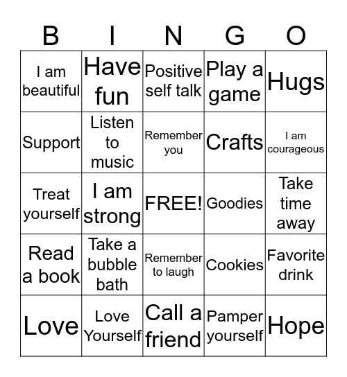 Loving Yourself for the Holidays Bingo Card