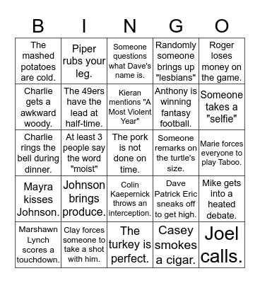Homeless Thanksgiving Bingo Card