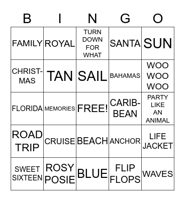 CRUISIN' FOR ROSY'S SWEET 16 Bingo Card